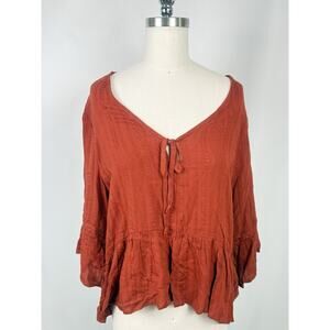 NWT-Luq XL Fall Aesthetic Boho Peasant Gypsy Flowing‎ Hippy Orange Blouse